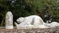 Stone beaver sculpture at the north end of the Galatyn Naure Trail in Richardson, Texas.