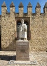 White stone statue of Averroes, 12th Century Islamic Scholar, by the city wall in Cordoba, Spain. Royalty Free Stock Photo