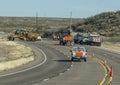 Road work convoy on State Highway 17 northeast of Fort Davis, Texas.