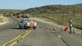 Road work convoy on State Highway 17 northeast of Fort Davis, Texas.