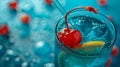 A pictureperfect mocktail of lemonlime soda blue curacao and pineapple juice topped with a maraschino cherry Royalty Free Stock Photo