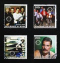Pictures of band the Queen on a series of stamps