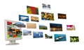 Pictures Flying From a Monitor Royalty Free Stock Photo