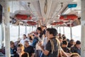 Pictures of people going to work place by the Chao Phraya Express Boat in the morning Royalty Free Stock Photo