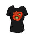 Pictures poppies flowers. Illustration for women`s, girls` T-shirts. Vector illustration. Graphic tee Royalty Free Stock Photo