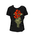 Pictures poppies flowers. Illustration for women`s, girls` T-shirts. Vector illustration. Graphic tee Royalty Free Stock Photo