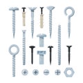 Pictures set of hardware tools. Iron bolts, nuts, nails and screws Royalty Free Stock Photo