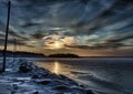 Pictures of a sunset on the frozen Baltic Sea near the Finnish town of Rauma