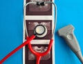 In pictures of ultrasound of pregnancy stethoscope and sensor