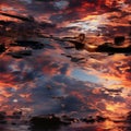 Pictures of water, clouds, and a sunset in hyperrealistic fantasy style (tiled
