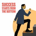 pictures of young executive men climbing stairs as illustrations and motivational words & x22;success starts from the bottom& x22; Royalty Free Stock Photo