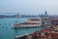 Picturesque aerial landscape view of Venice from the bell tower of the Cathedral of St. Mark