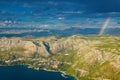 Picturesque aerial view with a rainbow and Adriatic coastline in Croatia