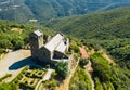 Aerial view of Serrabone Priory in foothills of Canigou, France Royalty Free Stock Photo