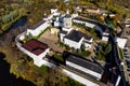 A picturesque aerial view from the side of the ponds of the ancient Orthodox Borovsko-Pafnutevsky monastery