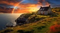 Idyllic Irish Coastal Retreat: Cottage on Cliffs with Rainbow