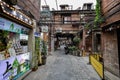 Picturesque alleyway featuring a vibrant sidewalk with street food shops in China