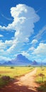 Cloudy Day Desktop Wallpaper Speedpainting With Anime Aesthetic Royalty Free Stock Photo