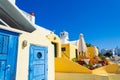 Pretty traditional houses terraces in Fira Santorini Greece