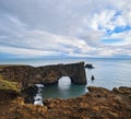 Picturesque autumn evening view to Dyrholaey coast cliffs and rocky arch, Vik, South Iceland Royalty Free Stock Photo