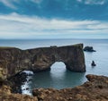 Picturesque autumn evening view to Dyrholaey coast cliffs and rocky arch, Vik, South Iceland Royalty Free Stock Photo