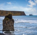 Picturesque autumn evening view to Reynisfjara ocean black volcanic sand beach and rock formations from Dyrholaey Cape, Vik, Royalty Free Stock Photo