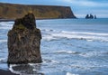 Picturesque autumn evening view to Reynisfjara ocean  black volcanic sand beach and rock formations from Dyrholaey Cape, Vik, Royalty Free Stock Photo