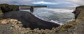 Picturesque autumn evening view to Reynisfjara ocean  black volcanic sand beach and rock formations from Dyrholaey Cape, Vik, Royalty Free Stock Photo