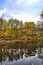 Picturesque autumn landscape of steady river and bright trees Royalty Free Stock Photo