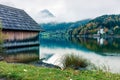 Picturesque autumn view of Grundlsee lake. Amazing morning scene of Brauhof village, Styria stare of Austria, Europe. Colorful