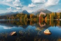 Picturesque autumn view of lake Strbske pleso in High Tatras National Park