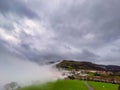 Picturesque Basque village of Aia in the province of Guipuzkoa, Spain shrouded in fog Royalty Free Stock Photo