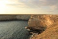 Picturesque bay of Atlesh with rocky shores in the gentle evening summer sun