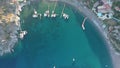 Picturesque Bay with berths for yachts. Top view from drone