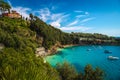 Picturesque bay near Lerici with anchored boats and yachts, Italy Royalty Free Stock Photo