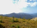 Picturesque and beautiful landscapes of golden autumn in the mountains of the Carpathians, the Alps and the Himalayas Royalty Free Stock Photo