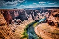 Picturesque bend of the Colorado River. Sighting place on the edge of the cliff, near the town of Page, Arizona