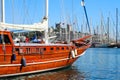 Picturesque boat in the harbour of Bodrum, Turkey with St. Peter