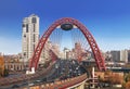 Picturesque bridge over the Moscow river on a sunny day, top view. Moscow