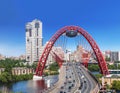 Picturesque bridge over the Moscow river on a sunny day, top view. Moscow