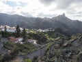 Picturesque Canarian village Tejeda in mountain valley scenery and view of bentayga rock Gran Canaria, Canary Islands, Spain