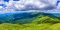 Picturesque Carpathian mountains landscape in summer, wide angle panoramic view, Ukraine. Royalty Free Stock Photo