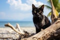 Picturesque Cat beach sand sunny. Generate Ai Royalty Free Stock Photo