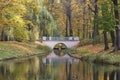 Picturesque and charming garden park in autumn colors, Royal Baths Park, Lazienki Warszawskie, Warsaw, Poland