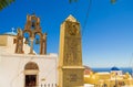 Picturesque churches of Pyrgos Kallistis Santorini scenery Greece