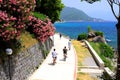 The picturesque city Herceg Novi, Montenegro, in mountains, shore of Kotor. Scenic summer resort landscape in Herceg Novi. People