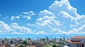 a city with a blue sky and white clouds over it , generated by AI Royalty Free Stock Photo