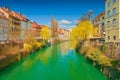 Picturesque cityscape of Ljubljana on a sunny spring day, Slovenia