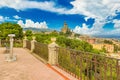 Picturesque cityscape of Messina viewed from a balcony with fence. One of the largest cities on the Island of Sicily, Italy Royalty Free Stock Photo