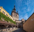 Picturesque cityscape of Sighisoara, Transylvania, Romania with famous medieval fortified city and the Clock Tower